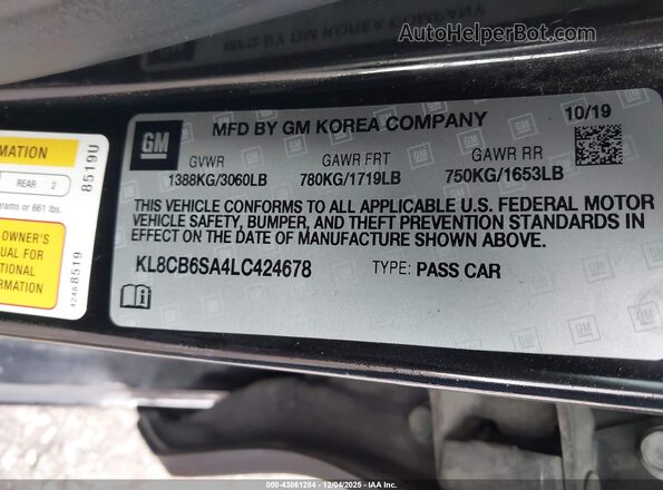 KL8CB6SA4LC424678 2020 CHEVROLET SPARK Black Շարժիչի բաժամունքի տեսք