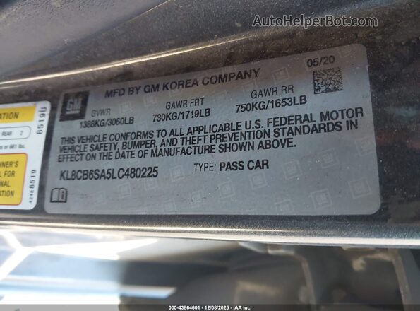 KL8CB6SA5LC480225 2020 CHEVROLET SPARK Gray Շարժիչի բաժամունքի տեսք