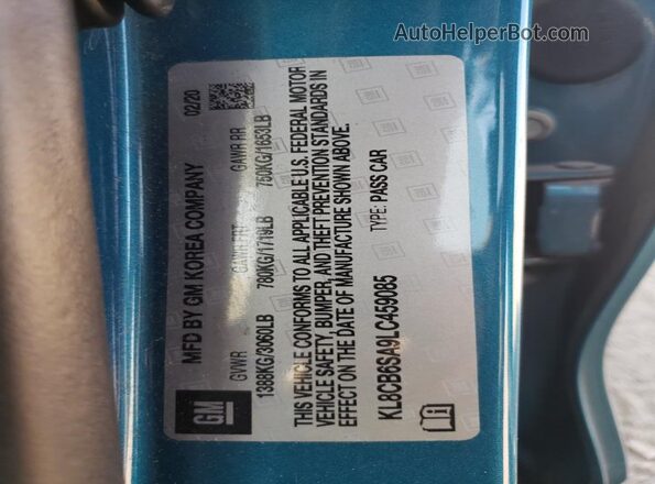 KL8CB6SA9LC459085 2020 CHEVROLET SPARK Turquoise VIN sticker view