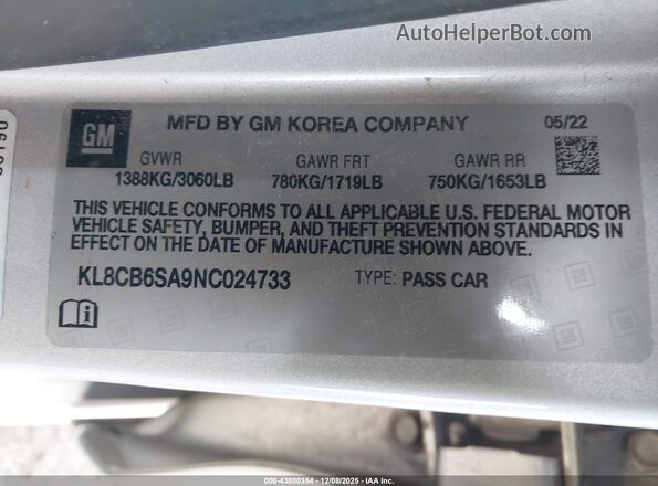 KL8CB6SA9NC024733 2022 CHEVROLET SPARK Silver Շարժիչի բաժամունքի տեսք