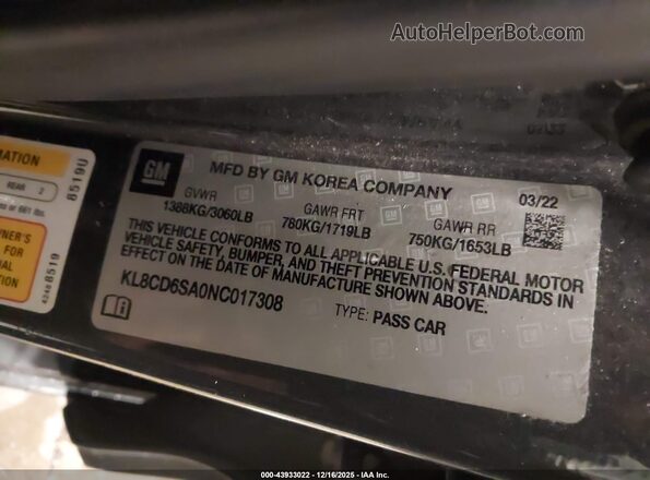 KL8CD6SA0NC017308 2022 CHEVROLET SPARK Black Вид підкапотного простору