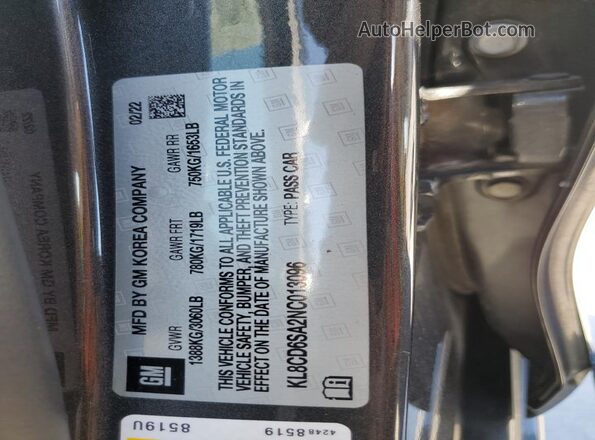 KL8CD6SA2NC013096 2022 CHEVROLET SPARK Charcoal ძრავის განყოფილების ხედი