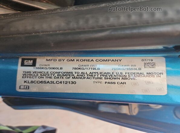 KL8CD6SA3LC412130 2020 CHEVROLET SPARK Синий Вид подкапотного пространства