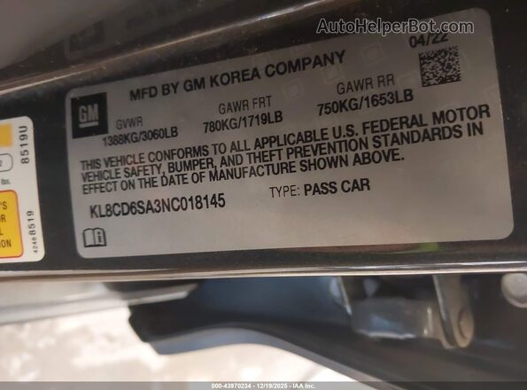 KL8CD6SA3NC018145 2022 CHEVROLET SPARK Gray Engine compartment view