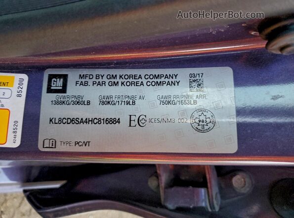KL8CD6SA4HC816884 2017 CHEVROLET SPARK Purple Widok komory silnika