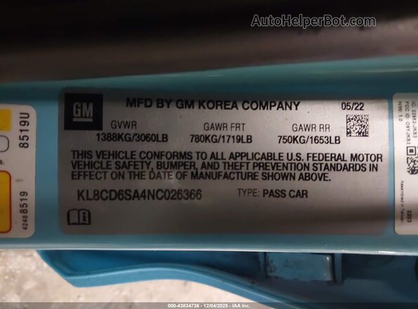 KL8CD6SA4NC026366 2022 CHEVROLET SPARK Blue 