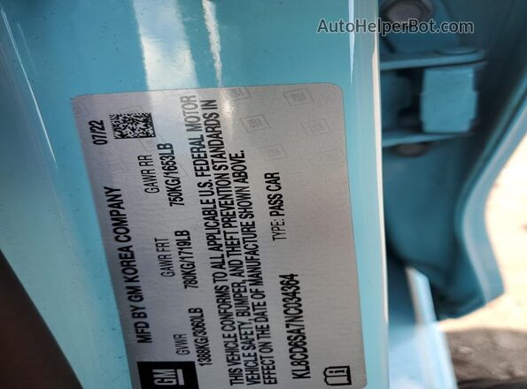 KL8CD6SA7NC034364 2022 CHEVROLET SPARK Синий Вид подкапотного пространства