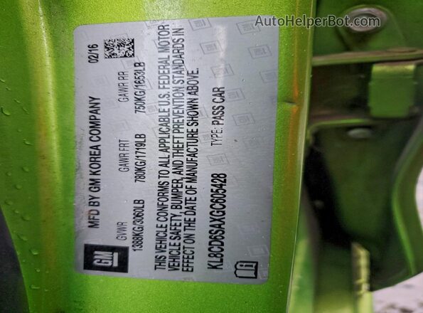 KL8CD6SAXGC605428 2016 CHEVROLET SPARK Green Engine compartment view