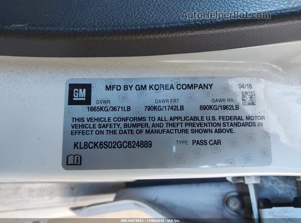 KL8CK6S02GC624889 2016 CHEVROLET SPARK White Engine compartment view