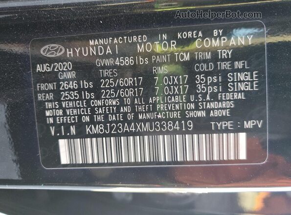 KM8J23A4XMU338419 2021 HYUNDAI TUCSON Black VIN sticker view