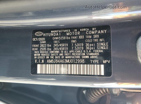 KM8J84A63MU012998 2021 HYUNDAI NEXO Blue VIN կոդի պիտակի տեսք
