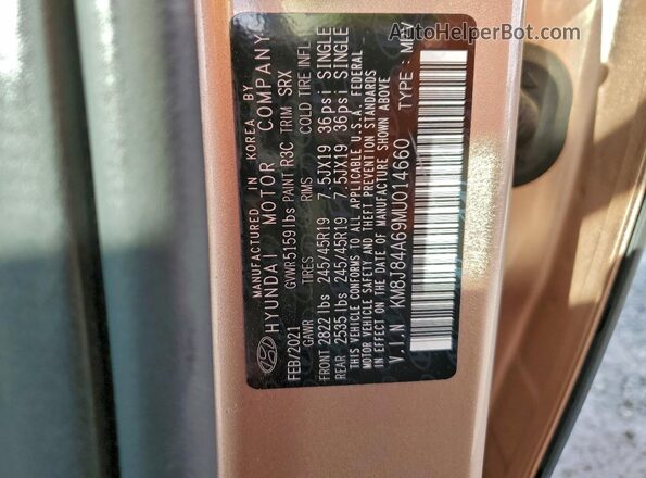 KM8J84A69MU014660 2021 HYUNDAI NEXO Brown VIN կոդի պիտակի տեսք