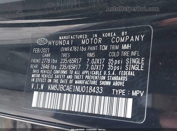 KM8JBCAE1NU018433 2022 HYUNDAI TUCSON Black ძრავის განყოფილების ხედი