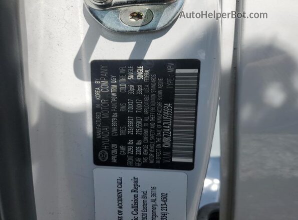 KM8K22AA2LU595934 2020 HYUNDAI KONA White Вид підкапотного простору