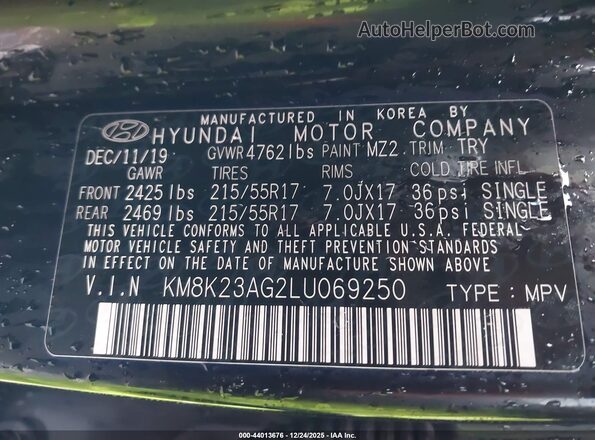 KM8K23AG2LU069250 2020 HYUNDAI KONA ELECTRIC Black Engine compartment view