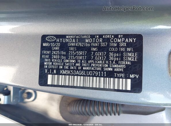 KM8K53AG6LU079111 2020 HYUNDAI KONA ELECTRIC Silver Widok komory silnika