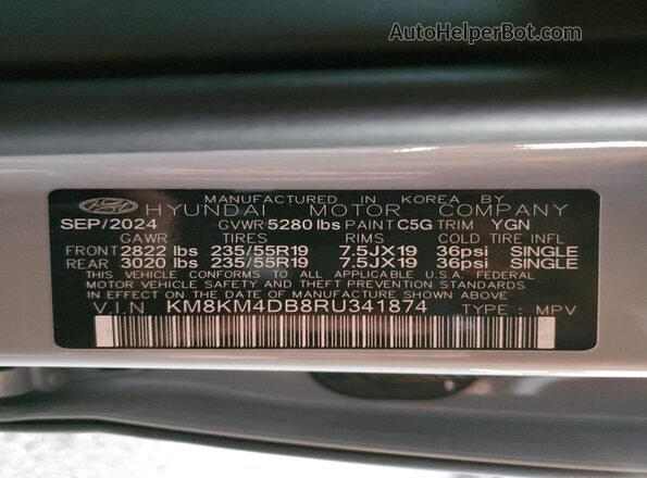 KM8KM4DB8RU341874 2024 HYUNDAI IONIQ Gray Widok wnętrza 360 stopni