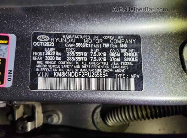 KM8KNDDF2RU255654 2024 HYUNDAI IONIQ Gray Widok wnętrza 360 stopni