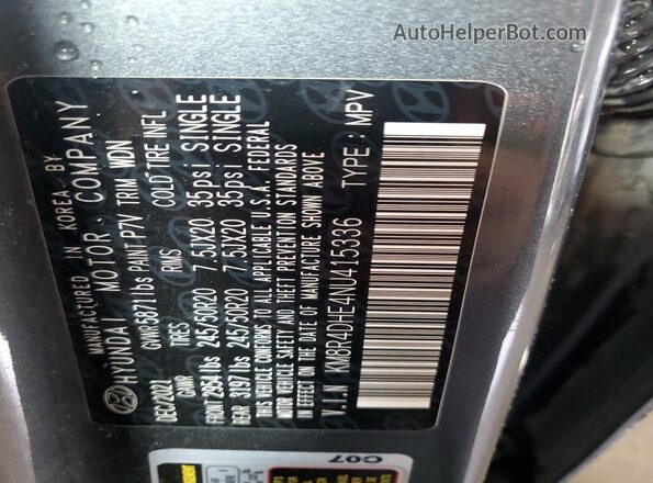 KM8R4DHE4NU415336 2022 HYUNDAI PALISADE Gray 360 interior view