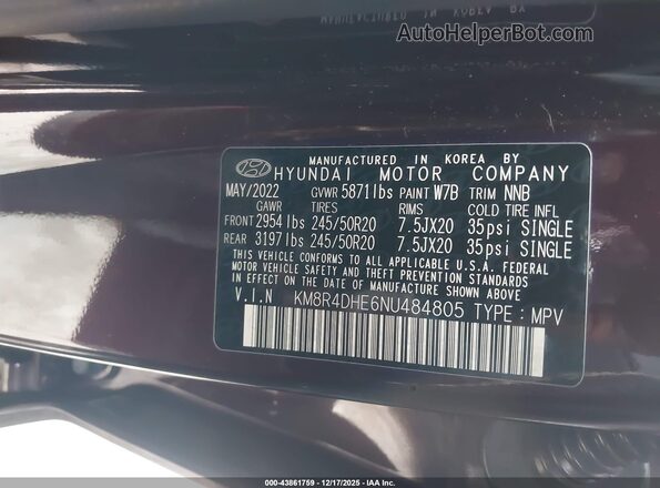 KM8R4DHE6NU484805 2022 HYUNDAI PALISADE Purple Engine compartment view