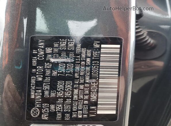 KM8R4DHE7LU030513 2020 HYUNDAI PALISADE Gray Widok wnętrza 360 stopni