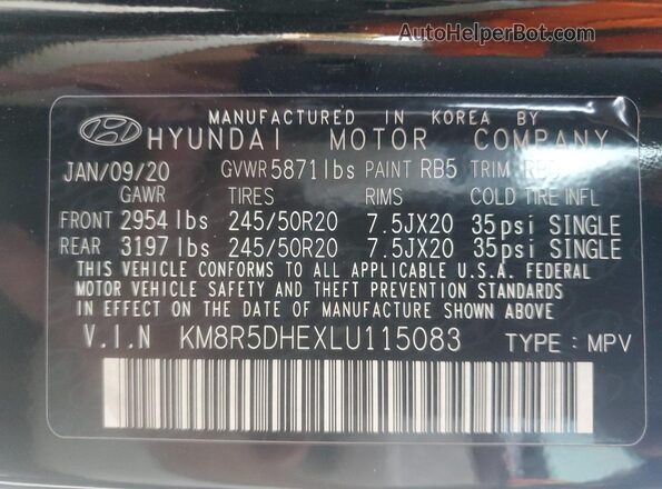 KM8R5DHEXLU115083 2020 HYUNDAI PALISADE Black Панорамний вид салону 360°