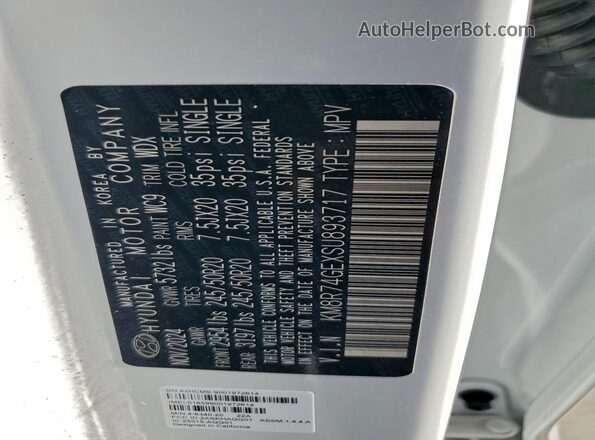 KM8R74GEXSU893717 2025 HYUNDAI PALISADE White VIN კოდის სტიკერის ხედი