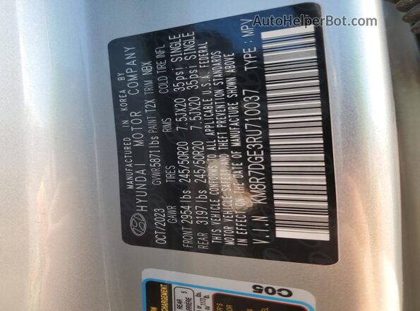 KM8R7DGE3RU710037 2024 HYUNDAI PALISADE Silver Widok naklejki z numerem VIN