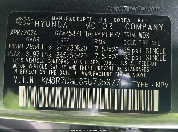 KM8R7DGE3RU795977 2024 HYUNDAI PALISADE Gray Շարժիչի բաժամունքի տեսք