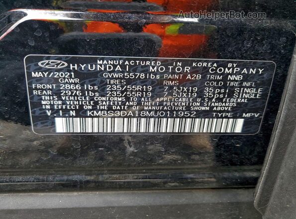 KM8S3DA18MU011952 2021 HYUNDAI SANTA Black სალონის 360-გრადუსიანი ხედი