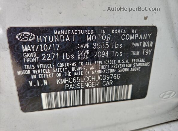 KMHC65LC0HU039766 2017 HYUNDAI IONIQ Белый 