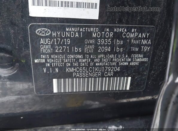 KMHC65LC1KU179204 2019 HYUNDAI IONIQ HYBRID Black Widok komory silnika