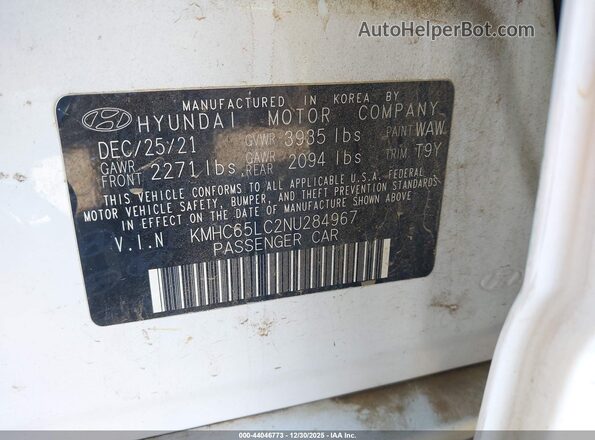 KMHC65LC2NU284967 2022 HYUNDAI IONIQ HYBRID White Շարժիչի բաժամունքի տեսք