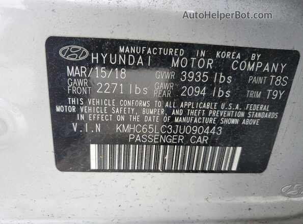 KMHC65LC3JU090443 2018 HYUNDAI IONIQ Silver 