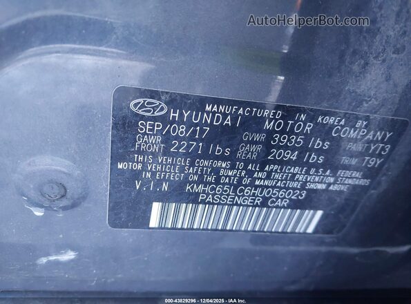 KMHC65LC6HU056023 2017 HYUNDAI IONIQ HYBRID Gray Engine compartment view
