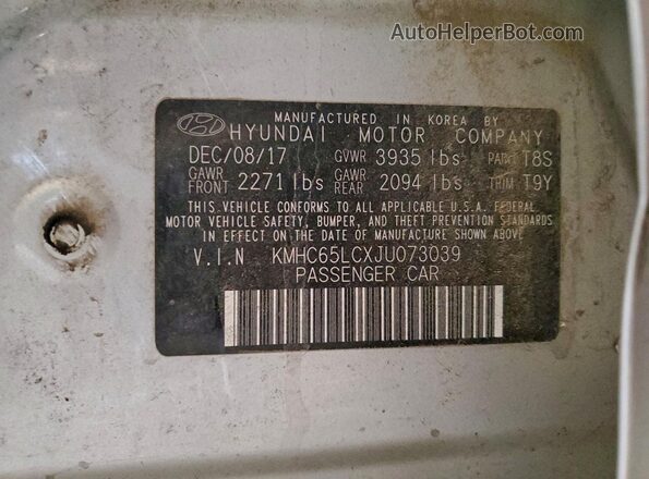 KMHC65LCXJU073039 2018 HYUNDAI IONIQ Silver 