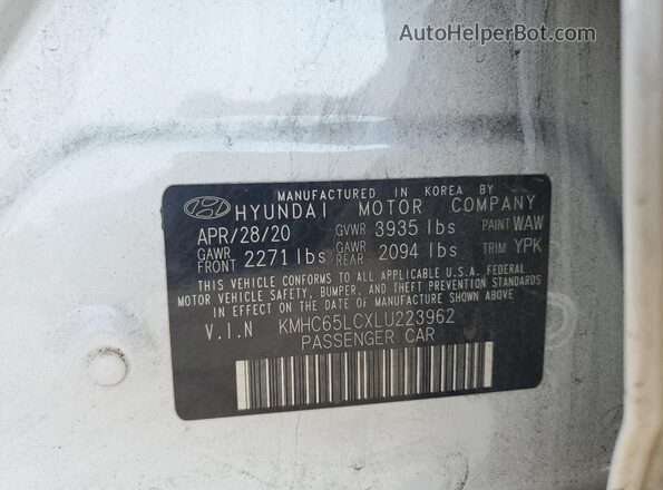 KMHC65LCXLU223962 2020 HYUNDAI IONIQ Белый Вид наклейки с VIN-кодом
