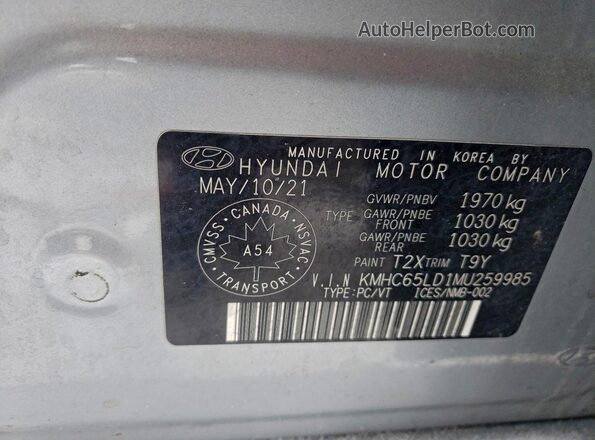 KMHC65LD1MU259985 2021 HYUNDAI IONIQ Silver 