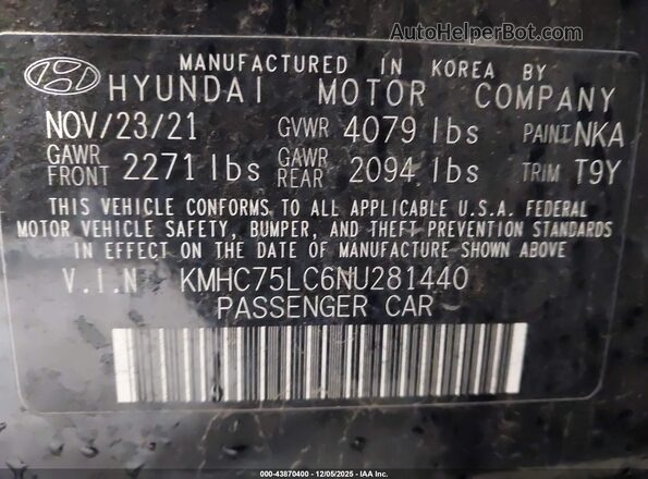 KMHC75LC6NU281440 2022 HYUNDAI IONIQ HYBRID Black ძრავის განყოფილების ხედი