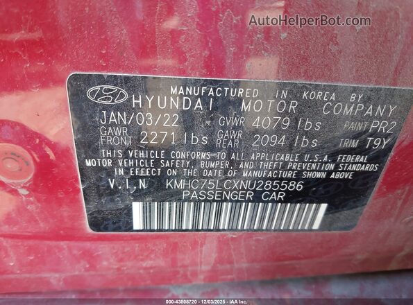KMHC75LCXNU285586 2022 HYUNDAI IONIQ HYBRID Red Вид підкапотного простору