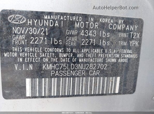 KMHC75LD3NU282702 2022 HYUNDAI IONIQ PLUG-IN HYBRID Gray Շարժիչի բաժամունքի տեսք