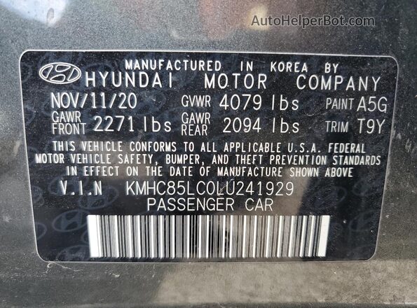 KMHC85LC0LU241929 2020 HYUNDAI IONIQ Gray VIN կոդի պիտակի տեսք