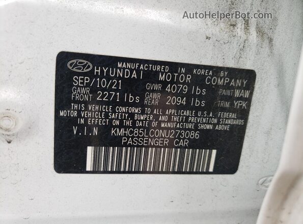 KMHC85LC0NU273086 2022 HYUNDAI IONIQ White 