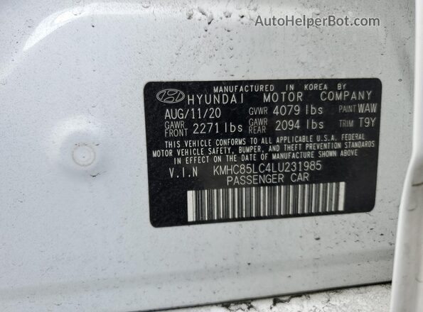KMHC85LC4LU231985 2020 HYUNDAI IONIQ White Vista del compartimento del motor