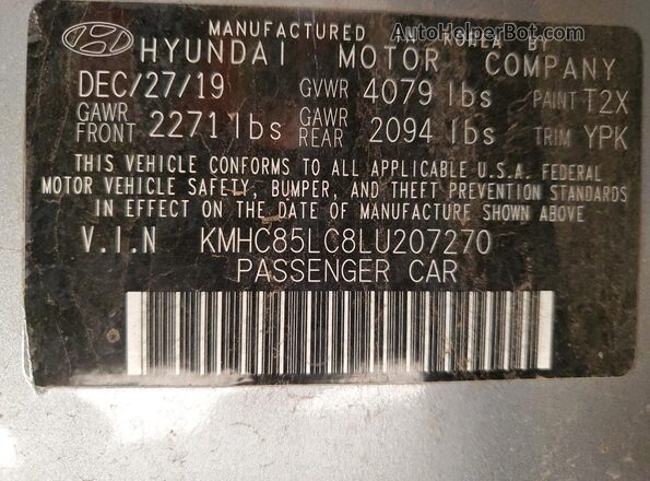 KMHC85LC8LU207270 2020 HYUNDAI IONIQ Silver Vista del compartimento del motor