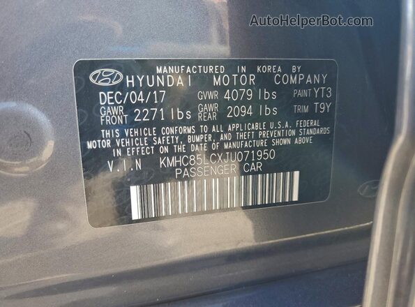 KMHC85LCXJU071950 2018 HYUNDAI IONIQ Серый 