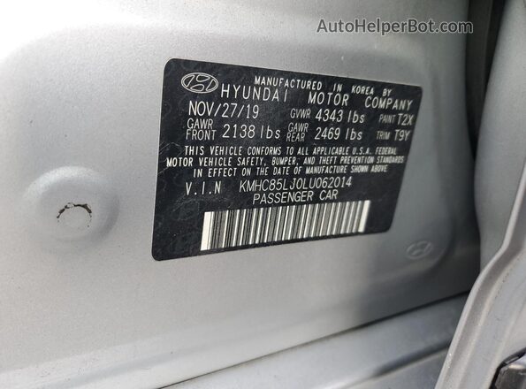 KMHC85LJ0LU062014 2020 HYUNDAI IONIQ Silver VIN կոդի պիտակի տեսք
