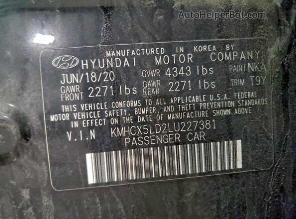 KMHCX5LD2LU227381 2020 HYUNDAI IONIQ Black Vista de la etiqueta del VIN