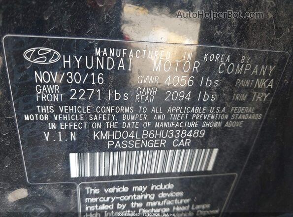 KMHD04LB6HU338489 2017 HYUNDAI ELANTRA Black Vista del compartimento del motor
