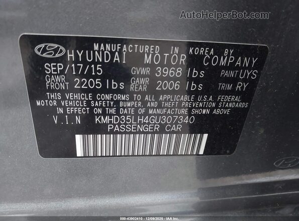 KMHD35LH4GU307340 2016 HYUNDAI ELANTRA GT Gray Вид підкапотного простору
